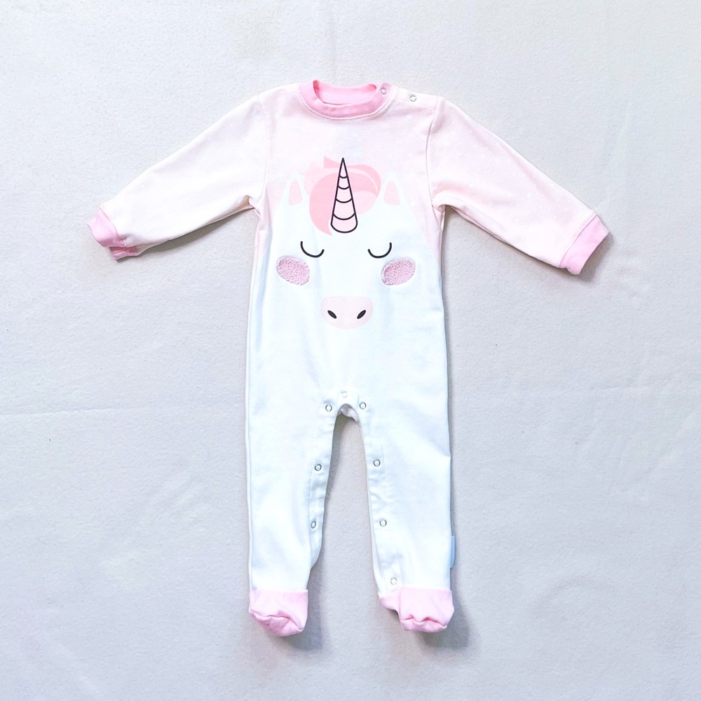 3/$25 Indigobaby Pink White Unicorn Footed Sleeper Snug Fit Snap Closure 6–12M